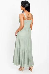 Gauze Sleeveless V-Neck Maxi Dress with Crochet Bodice
