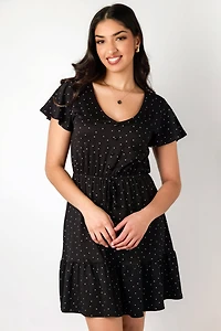 Polka Dot Brushed DTY Flutter Sleeve Dress