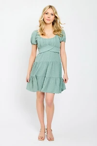 Swiss Dot Short-Sleeve Tiered Dress