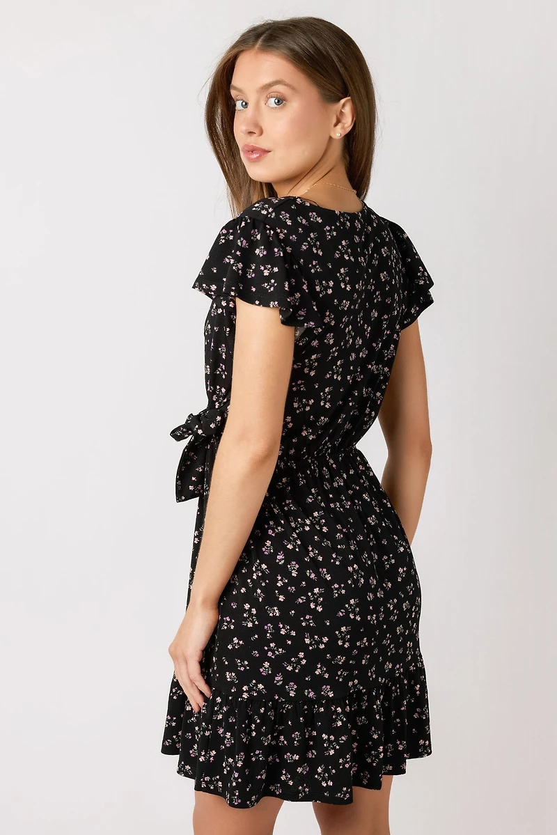 Ditsy Bloom Flutter Sleeve Crossover  Dress