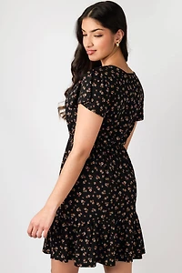 Ditsy Knit Crepe Flutter-Sleeve Dress