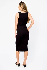 Ribbed Sleeveless Crew-Neck Midi Tank Dress