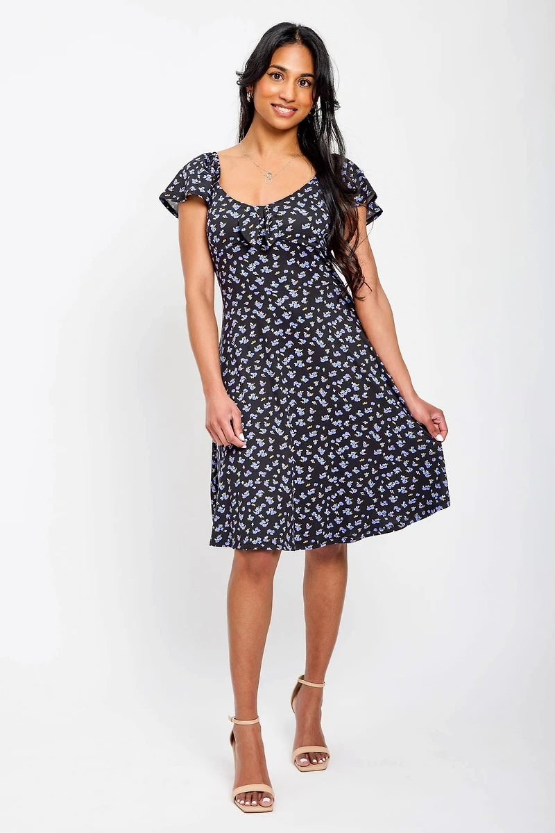 Ditsy-Print Skater Dress