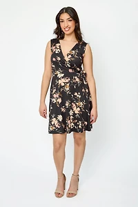 Floral Sleeveless V-Neck Wrap Dress