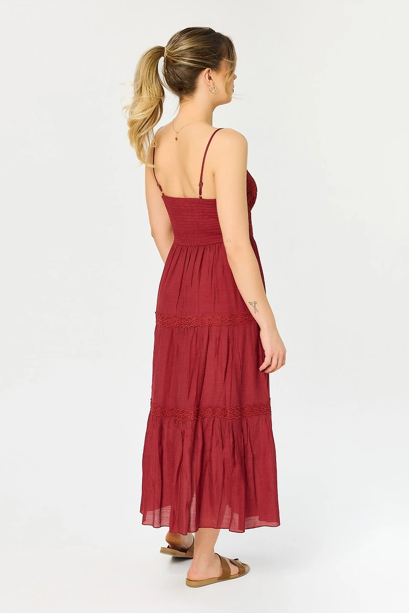 Gauze Maxi Tiered Dress with Crochet Bodice