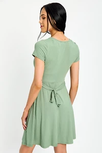 Ribbed Knit Crossover Skater Dress