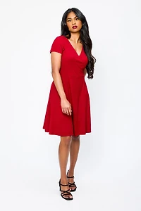 Ribbed Knit Crossover Skater Dress