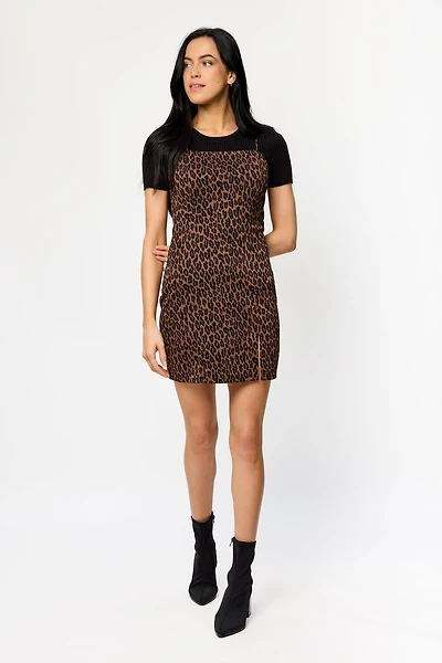 Animal Print Spaghetti Strap Bodycon Dress with Side Slit