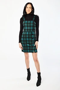 Everleigh Plaid Jacquard Square-Neck Jumper Dress with Asymmetrical Buttons