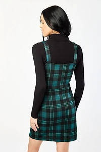 Everleigh Plaid Jacquard Square-Neck Jumper Dress with Asymmetrical Buttons