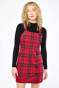 Mackenzie Plaid Jacquard Square-Neck Jumper Dress with Asymmetrical Buttons