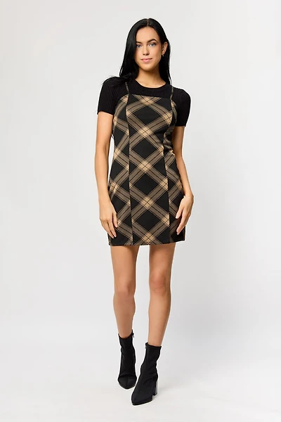 Plaid Print Spaghetti Strap Bodycon Dress with Side Slit