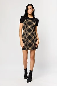 Plaid Print Spaghetti Strap Bodycon Dress with Side Slit