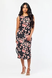 Floral Sleeveless Midi Dress with Shirttail Hem