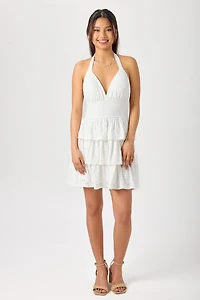 Eyelet Halter Dress with Tiered Skirt