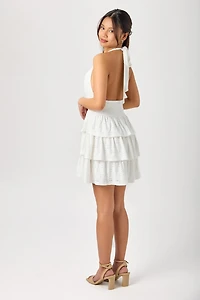 Eyelet Halter Dress with Tiered Skirt