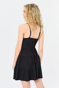 Ribbed Tiered Spaghetti-Strap Dress