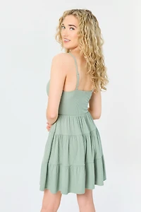 Ribbed Tiered Spaghetti-Strap Dress