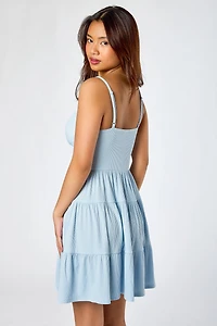 Ribbed Tiered Spaghetti-Strap Dress
