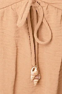 Crinkle Babydoll Dress with Ruffle & Shell Beads