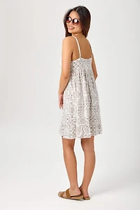 Patchwork V-Neck Babydoll Dress with Padded Cups and Beaded Spaghetti Straps