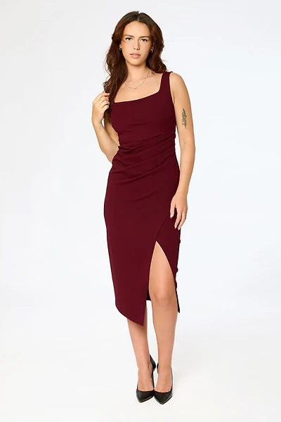 Square Neck Midi Dress with Side Slit
