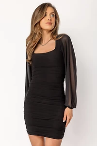 Mesh Balloon Sleeve Bodycon Dress