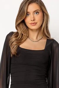 Mesh Balloon Sleeve Bodycon Dress