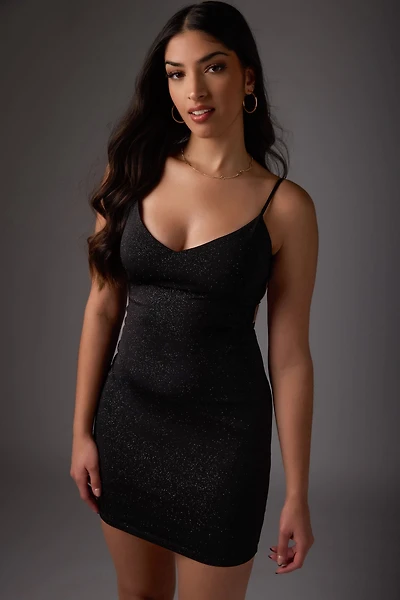 Glitter Spaghetti Strap Mini Dress with Open Back
