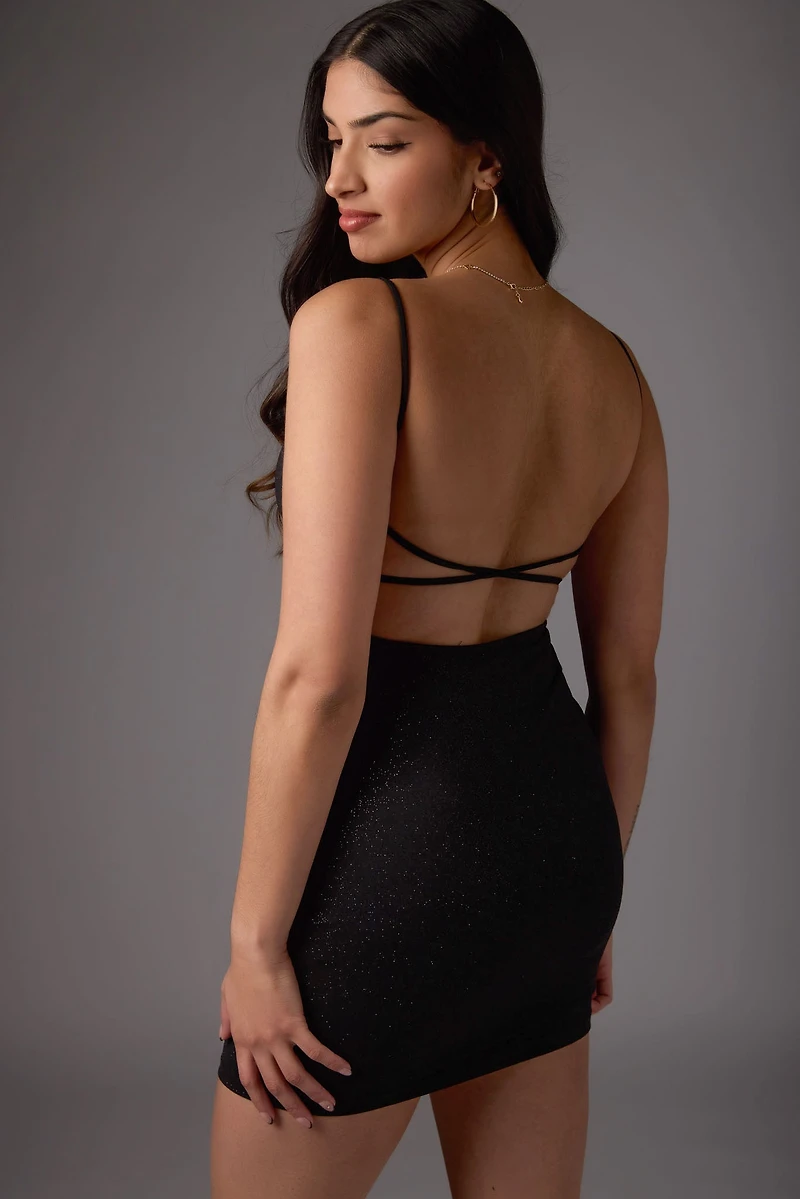 Glitter Spaghetti Strap Mini Dress with Open Back