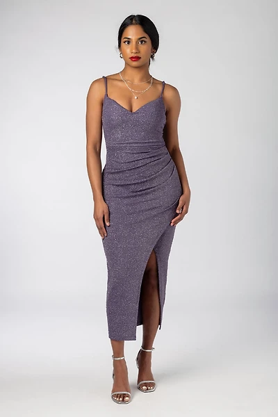 Glitter Midi Dress with Crossover Hem