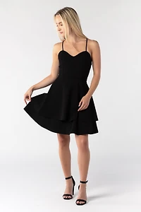 Stretch Crepe Double Hem Lace-Up Skater Dress