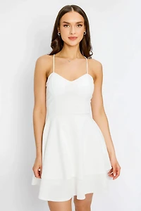 Stretch Crepe Double Hem Lace-Up Skater Dress