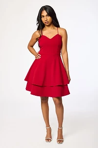 Stretch Crepe Double Hem Lace-Up Skater Dress