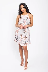 Large Floral Sleeveless Dress with Elastic Waist