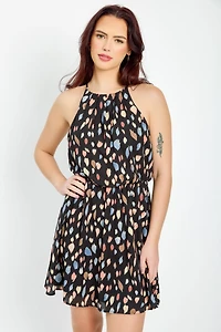 Abstract Spaghetti Strap Dress with Elastic Waist