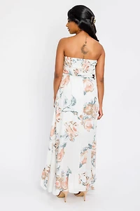 Floral Strapless Dress with Ruffle Hem