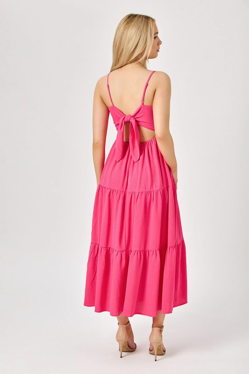 Airflow Sleeveless Tie-Back Tiered Midi Dress