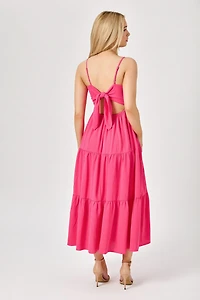 Airflow Sleeveless Tie-Back Tiered Midi Dress