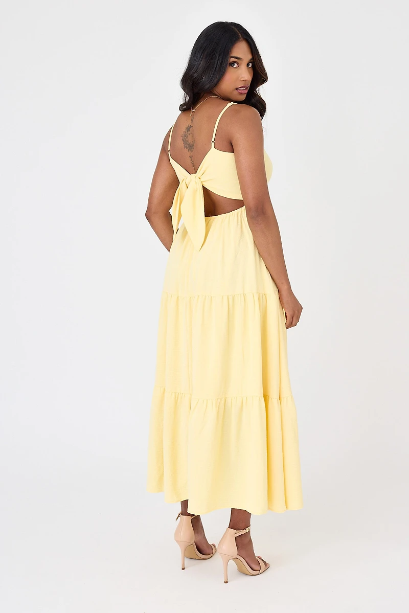 Airflow Sleeveless Tie-Back Tiered Midi Dress
