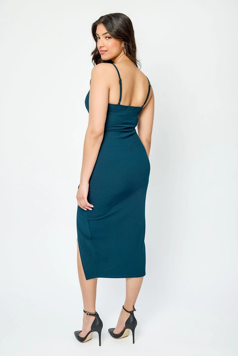 Ruffled V-Neck Midi Dress