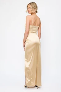Formal Satin Slit Long Dress