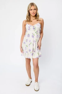 Floral Cross-Hatch Tiered Babydoll Dress
