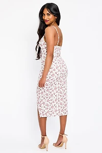 Ditsy Spaghetti Strap Knotted V-Neck Midi Dress with Side Slit