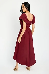 Flutter Sleeve High-Low Tiered Maxi Dress