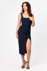 Glitter Fukuro Square-Neck Midi Dress with Side Slit