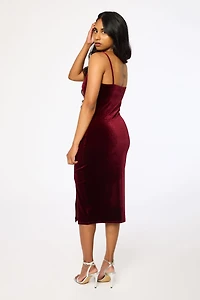 Velvet Spaghetti-Strap Midi Dress with Side Slit