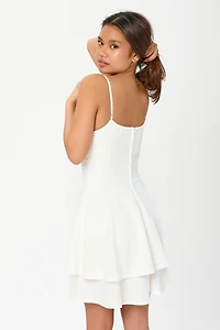 Stretch Crepe Spaghetti-Strap Skater Dress
