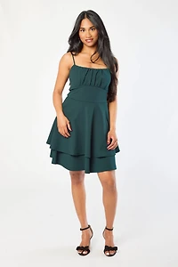 Stretch Crepe Spaghetti-Strap Skater Dress