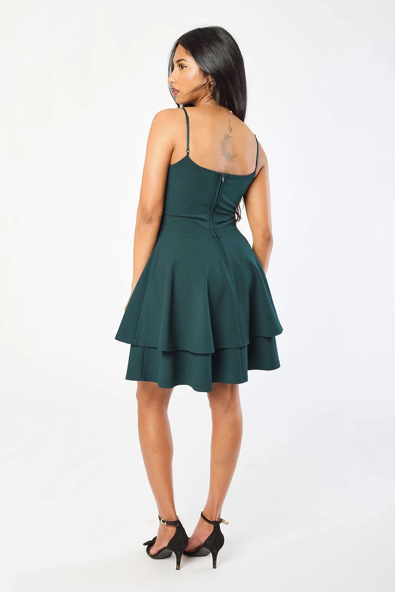 Stretch Crepe Spaghetti-Strap Skater Dress